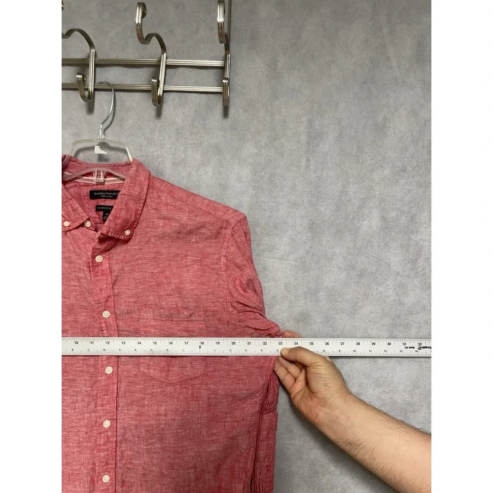 Banana Republic Shirt Men's M Red‎ Linen Camden Button Up Casual Academia Hybrid